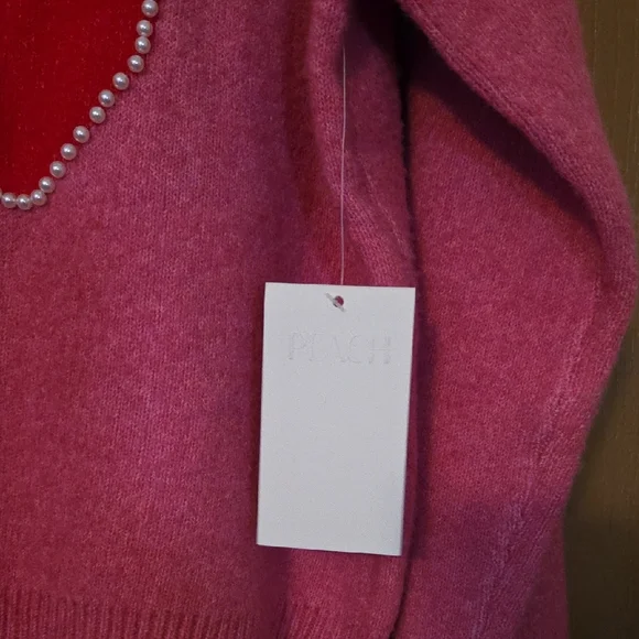Charming NWT Pink Cherry Sweater with Pearl Accents - Picture 4 of 5